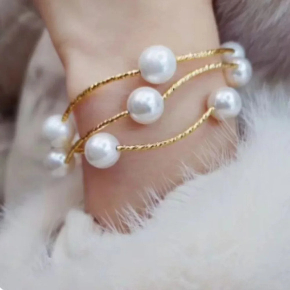 Women Bracelets Simulated Pearl Multi Layers Bracelet White Gold Fashion Jewelry - Picture 2 of 4